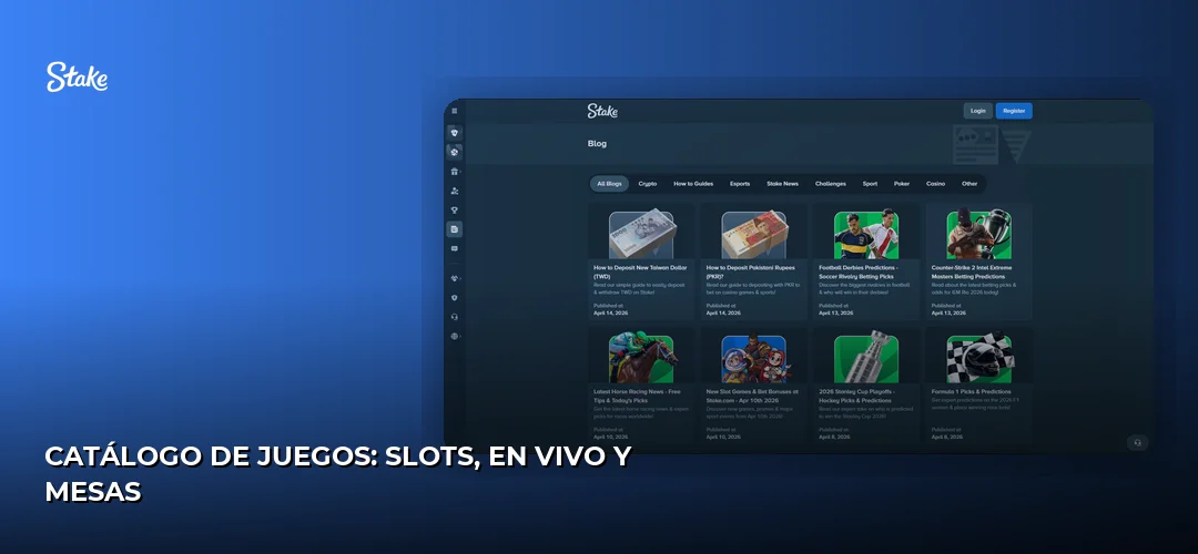 Catálogo de juegos: slots, en vivo y mesas